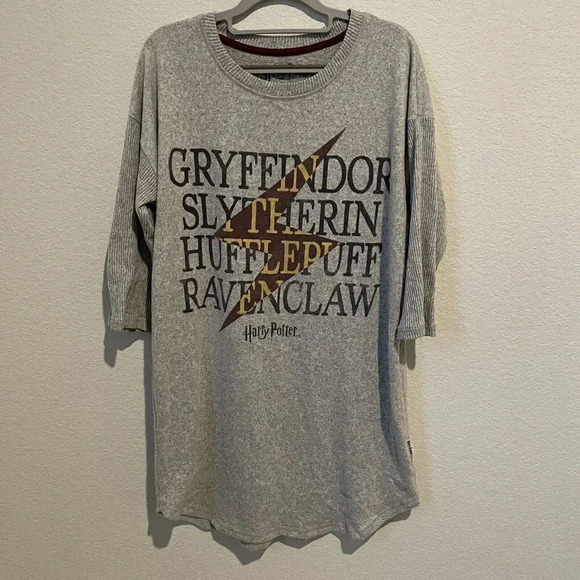 Harry Potter Sleepwear Graphic Gray Oversize 3/4 Sleeve Tunic Top Womens Medium - Picture 4 of 7